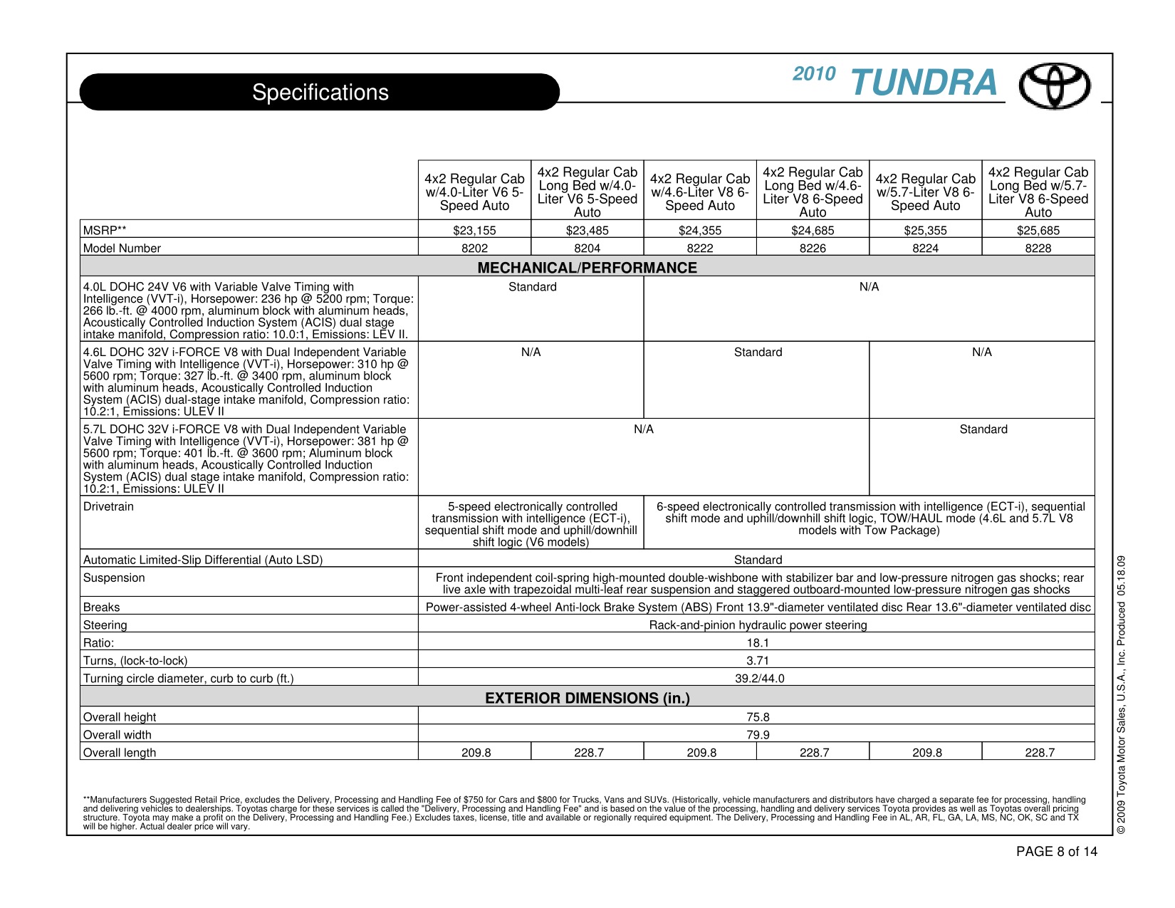 2010 Toyota Tundra RC 4x2 Brochure Page 10